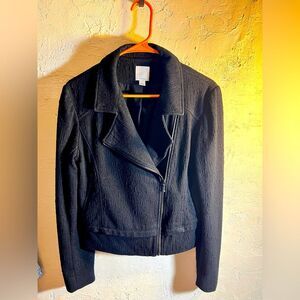 Halogen black jacket, moto style, beautiful upscale design, size M, rayon/poly